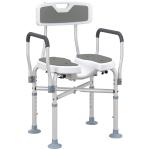 Cadeira de Duche com Abertura em U, Altura Regulável, Antiderrapante, com Encosto e Apoios de Braços, até 136 kg, Cinzento