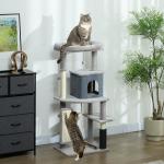 Arranhador para Gatos Grande Altura 132 cm com Plataformas Postes com Escova Bolas Suspensas e Almofadas para Arranhar Cinza