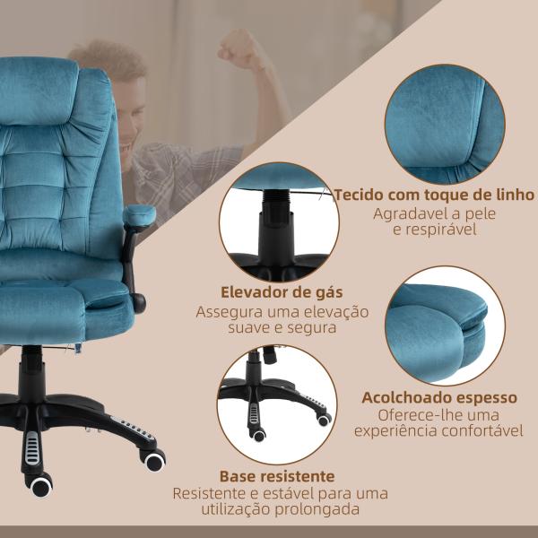 Cadeira de Escritório com 6 Pontos de Massagem Reclinável até 130° com Função de Aquecimento 68x72x110 - 120 cm Azul