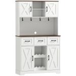 Amário de Cozinha Alto com Suporte para 8 Garrafas 4 Portas 3 Gavetas Prateleiras Abertas100x38x172 cm Branco