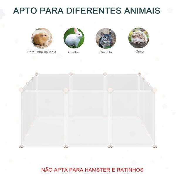 Recinto para Pequenos Animais Modular de Metal com 12 Painéis e 24 Conectores para Coelhos Porquinhos da Índia 105x105x45 cm Branco