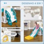 Escorrega Infantil 4 em 1 para Crianças com Cesto de Basquetebol Telescópio Escalador e Espaço de Arrumação 70x177x92 cm Amarelo e Verde