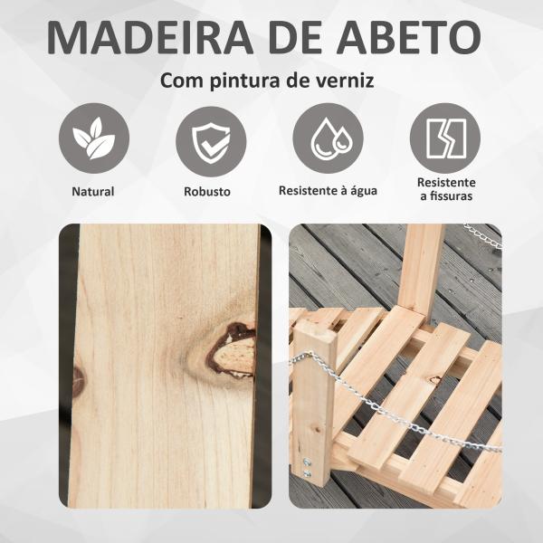 Ponte de Jardim de Madeira com Corrimãos de Correntes Metálicas Ponte Decorativa para Lagoa para 100x32x48 cm Madeira