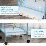 Gaiola para Pássaros com Rodas de 2 Níveis com Bandejas Removíveis Portas Comedouros Poleiros 51,5x50x140 cm Azul