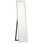 Espelho de Pé 37x157 cm Espelho de Corpo Inteiro com Estrutura de MDF e Suporte Branco e Madeira Clara