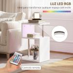 Mesa Auxiliar com Luz LED 3 Níveis Forma de S Prateleiras Abertas e Estrutura em Alumínio 44x38x75 cm Branco