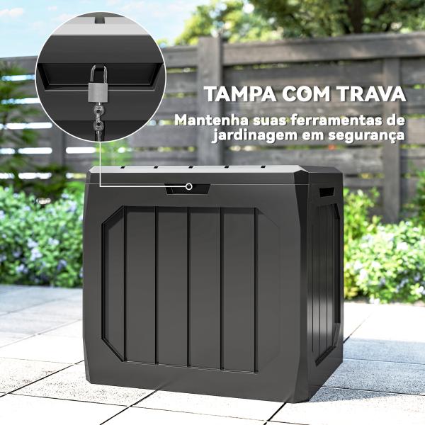 Baú de Armazenamento Exterior em Plástico com Capacidade de 121L 2 Alças e Tampa Impermeável 56x45x53 cm Preto