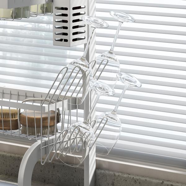 Escorredor de Louça de Aço de 2 Níveis com Prateleira para Pratos Suporte para Facas e Talheres 100x30x54,5 cm Branco