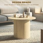 Mesa de Centro Redonda com Base de Coluna de Ripas para Sala de Estar ou Quarto Ø60x40 cm Madeira