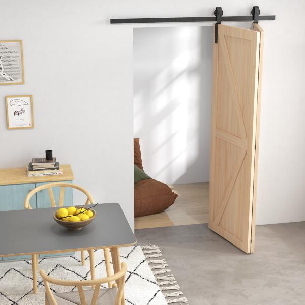 Kit de Ferragens para Porta de Correr Dobrável 122 cm para 2 Portas com Calha, Preto