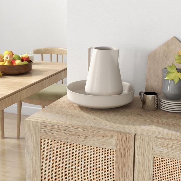 Aparador de Sala de Estar com 2 Portas de Rede e Prateleiras Ajustáveis Armário Estilo Cannage Anti - Tombo para Cozinha 73x41x102 cm Madeira