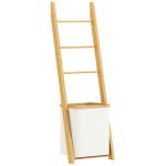 Estante para Casa de Banho de Bambu com 3 Barras e Cesto para Roupa Suja Removível de 48 L 43x35x133 cm Creme e Madeira