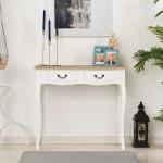 Mesa Consola Mesa Auxiliar com 2 Gavetas para Entrada Corredor Sala de Estar 87x34x78,5cm Branco e Madeira