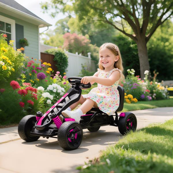 Kart a Pedais para Crianças com Embraiagem Automática Travão e Rodas Antiderrapantes em EVA 100x59x60,5 cm Rosa