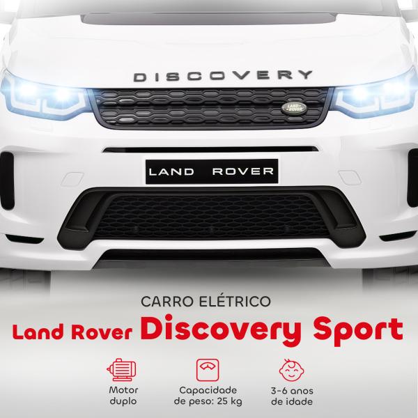 Carro Elétrico para Crianças acima de 3 Anos com Licença Land Rover Discovery Sport Carro Elétrico Infantil com Bateria 12V Controlo Remoto Faróis Buzina e Música 106x65,5x51 cm Branco