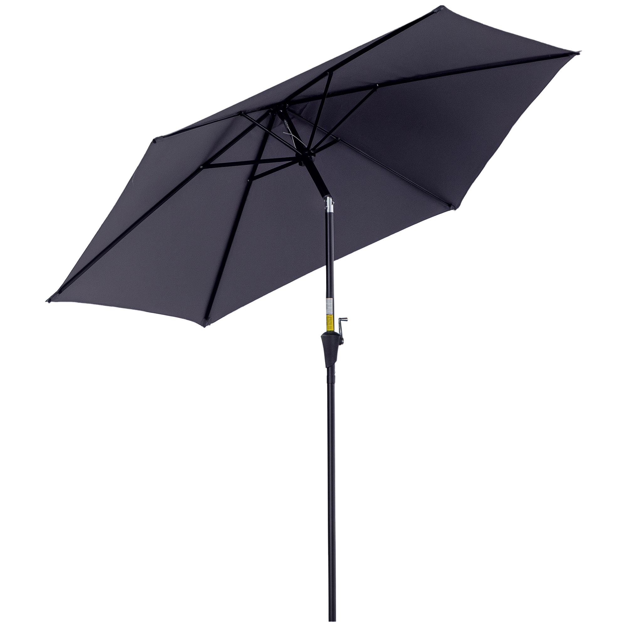 Chapéu de Sol de Jardim Ø270x235cm Chapéu de Sol de Alumínio Reclinável com Manivela e 6 Hastes para Terraço Exterior Balcão Cinza