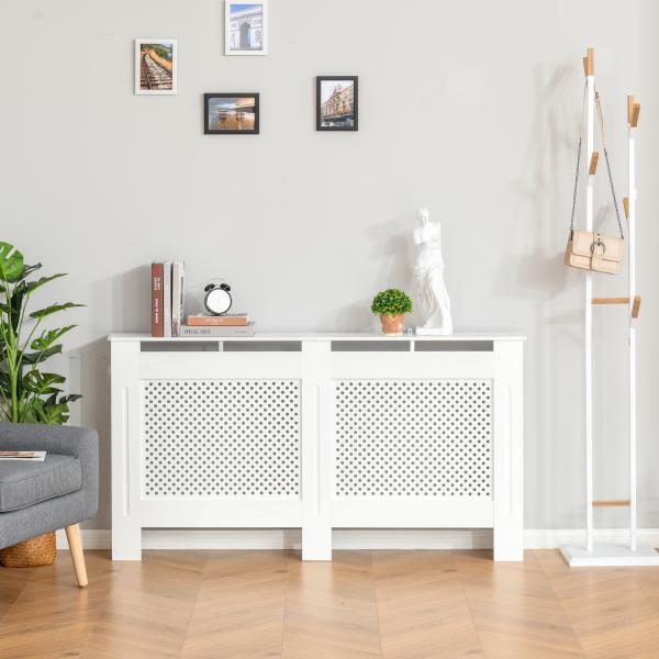Cobertura para Radiador em MDF com Ripas e Prateleira Superior 151,5x19x82 cm Branco