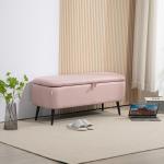 Banco de Armazenamento Estofado em Linho com Tampa Abatível e Pés de Aço Carga Máxima 150kg 101x38,5x44,5 cm Rosa