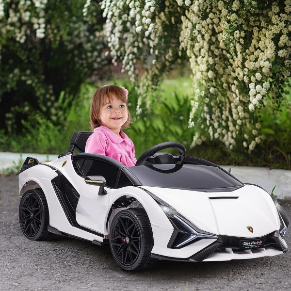 Carro Elétrico Lamborghini SIAN 12V com Controle Remoto Abertura da Porta Música MP3 USB e Faróis 108x62x40 cm Branco