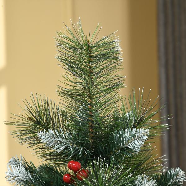 Árvore de Natal Artificial 150cm Ignífugo com 360 Ramos 38 Bagas Folhas de PVC Base Dobrável e Suporte Metálico Verde