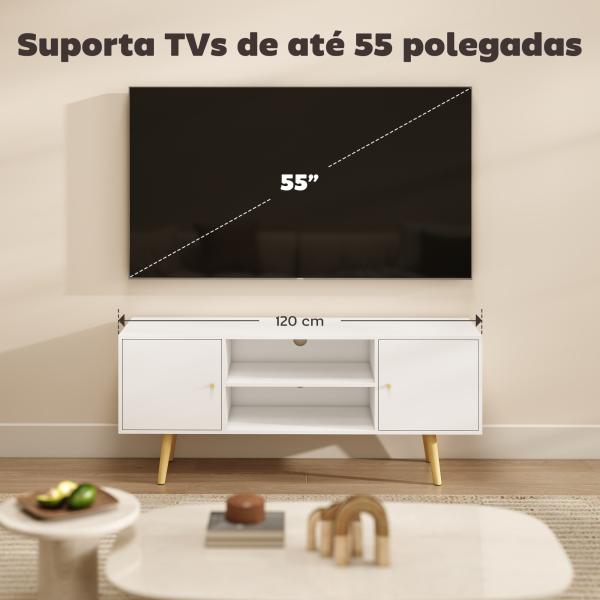 Móvel de TV para Televisores de até 55 Polegadas com 2 Portas 2 Prateleiras de Armazenamento 120x34x50cm Branco