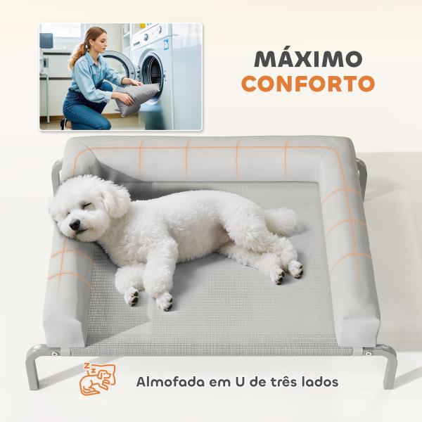 Cama Elevada para Cães com Latertais Amovíveis Cama Elevada para Cães Pequenos Portátil com Malha Respirável 90x65x30 cm Cinza