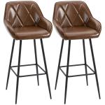 Conjunto de 2 Bancos Altos Estofados em PU com Encosto Alto Pés de Aço e Apoio para os Pés 50x47,5x102,5cm Marrom