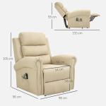 Poltrona Reclinável Elétrica Levanta Pessoas com Massagem Vibratória e Aquecimento 98x96x105 cm Creme