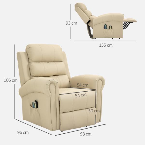 Poltrona Reclinável Elétrica Levanta Pessoas com Massagem Vibratória e Aquecimento 98x96x105 cm Creme