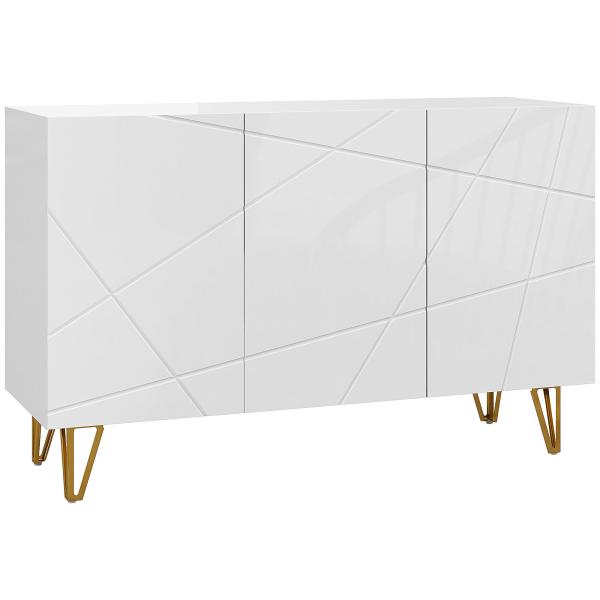 Aparador para Sala Aparador de Entrada com 3 Portas e Prateleiras Ajustáveis para Cozinha Sala 120x40x75 cm Branco Brilhante