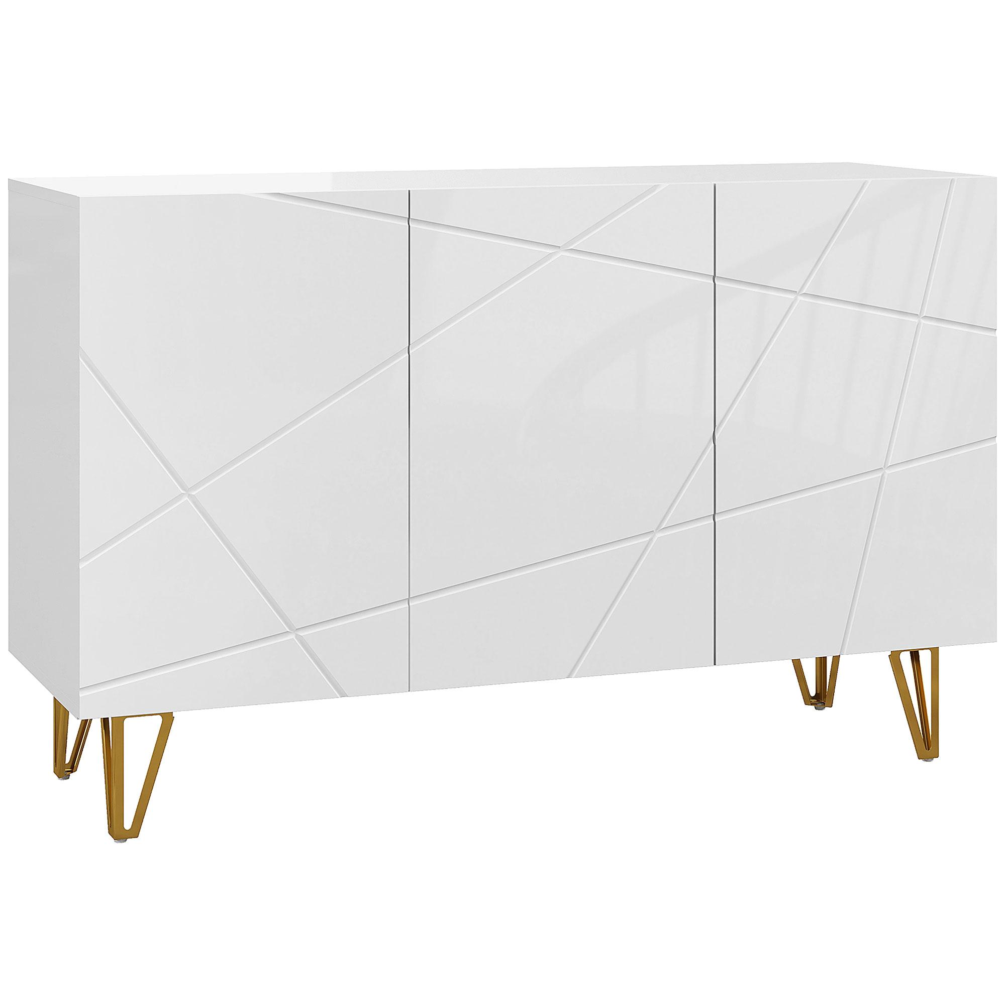 Aparador para Sala Aparador de Entrada com 3 Portas e Prateleiras Ajustáveis para Cozinha Sala 120x40x75 cm Branco Brilhante