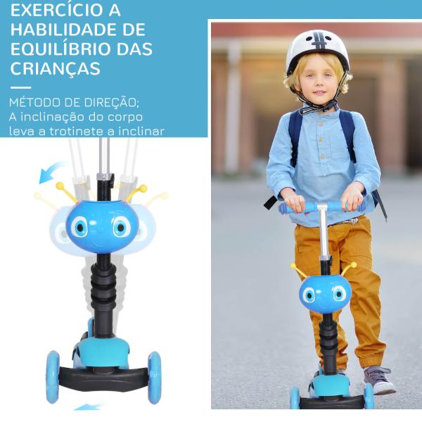 Trotinete 5 em 1 para Crianças com 3 Rodas Assento Removível e Guiador Ajustável Carga Máxima 50 kg 62x25x72,5 cm Azul