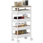 Carrinho de Cozinha de Armazenamento de 5 Níveis Carrinho Auxiliar com Rodas Bancada com Efeito Madeira 39,5x24x82 cm Branco