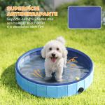 Piscina para Cães Dobrável com Aspersor Piscina Portátil em PVC Antiderrapante e Resistente ao Desgaste Ø80x20 cm Azul