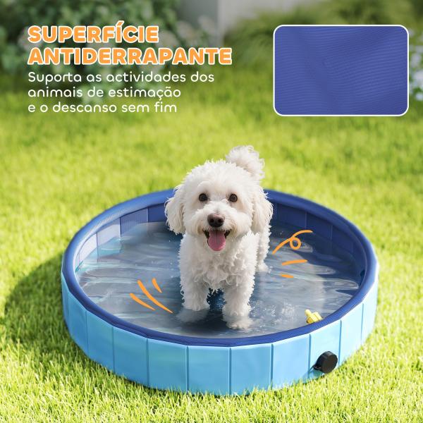 Piscina para Cães Dobrável com Aspersor Piscina Portátil em PVC Antiderrapante e Resistente ao Desgaste Ø80x20 cm Azul