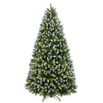 Árvore de Natal 220 cm com 400 Luzes LED, 11 Modos, Telecomando, 1378 Pontas e Base Metálica Dobrável, Verde