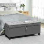 Banco de Armazenamento com 2 Dobradiças de Segurança Tampa Rebatível para Quarto Sala de Estar 120x40x48 cm Cinza Escuro