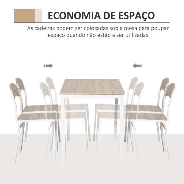 Conjunto de Mesa e Cadeiras de Refeição Mesa de Cozinha Retangular com 4 Cadeiras Estilo Moderno Carvalho e Branco