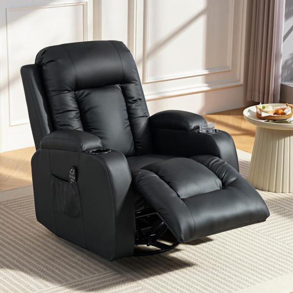 Poltrona de Massagem Reclinável até 145° com 8 Pontos de Massagem por Vibração Função de Aquecimento 82x99x103 cm Preto