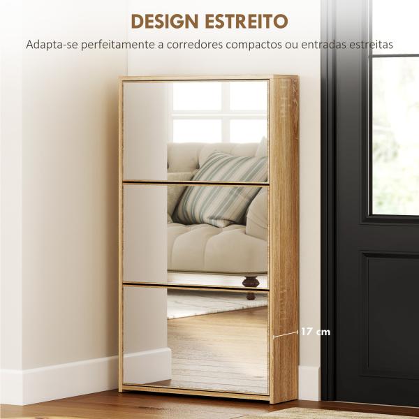 Sapateira Estreita com Espelho para 9 Pares de Sapatos para Corredor Espaços Reduzidos 65x17x114,5 cm Madeira