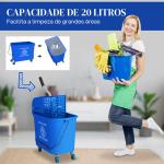 Balde de Esfregona com Rodas 20 L Balde com Escorredor e Asa de Transporte para Uso Doméstico e Comercial Azul