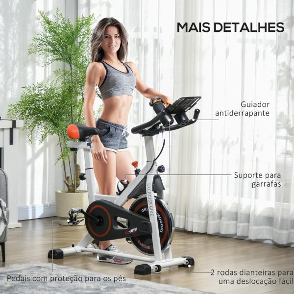 Bicicleta Ergométrica com Tela LCD Sela Ajustável Volante 8 kg para Escritório Branco
