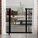 Barreira de Segurança para Cães com Largura Ajustável 74 - 80 cm e Extensões para Escadas e Portas Preto