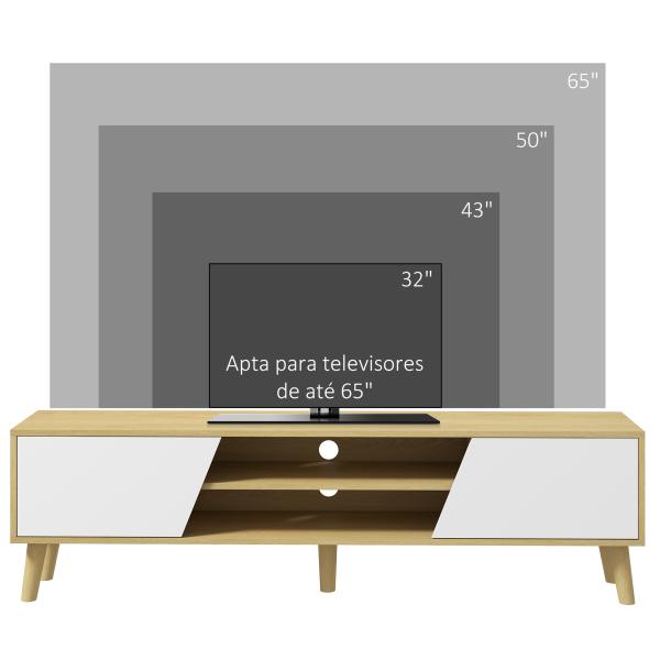 Móvel de TV com 2 Portas e 2 Estantes para Televisores de até 65 Polegadas 150x30x42 cm Madeira e Branco