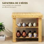 Banco Sapateira de Bambu Organizador de Sapatos com 2 Prateleiras para 4 Pares de Sapatos 50x28x45 cm Madeira