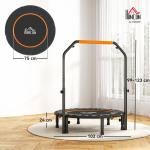 Trampolim Fitness Ø102 Trampolim Dobrável com Pega Ajustável em 4 Níveis Estrutura de Aço Preto e Laranja