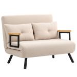 Sofá Cama Convertível 2 Lugares Dobrável com Encosto Ajustável em 5 Níveis e 2 Almofadas 102x73x81 cm Bege Creme