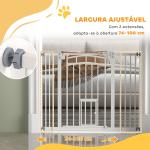 Barreira de Segurança para Cães 74 - 100 cm com Extensão Montagem a Pressão e Duplo Bloqueio para Porta Escada Branco
