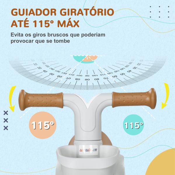 Bicicleta sem Pedais para Crianças de 12 - 36 Meses Bicicleta de Equilíbrio com Assento Ajustável 56x27x39 cm Marrom