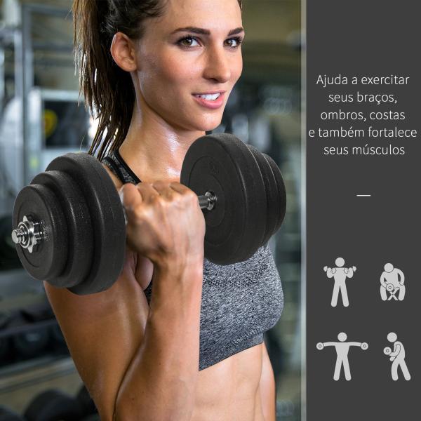 Conjunto de Halteres Pesos Fitness 40kg Ajustável Musculação com Barra de Aço e Discos para Ginásio Casa Preto e Prata